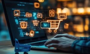 Digital marketplace experience_ online shopping, virtual orders, mobile app, laptop comm Digital marketplace experience_ online shopping, virtual orders, mobile app, laptop comm